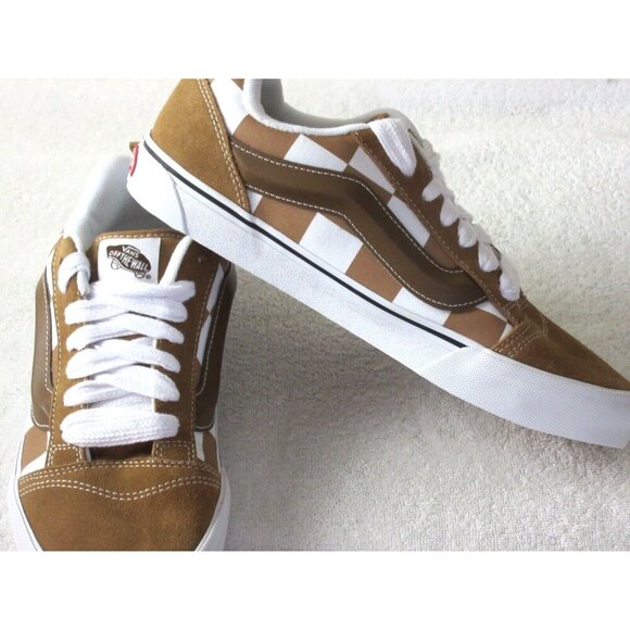 Vans Men's Knu Skool Mega Checkerboard Brown White Skate Shoes sizes NIB - Picture 4 of 5